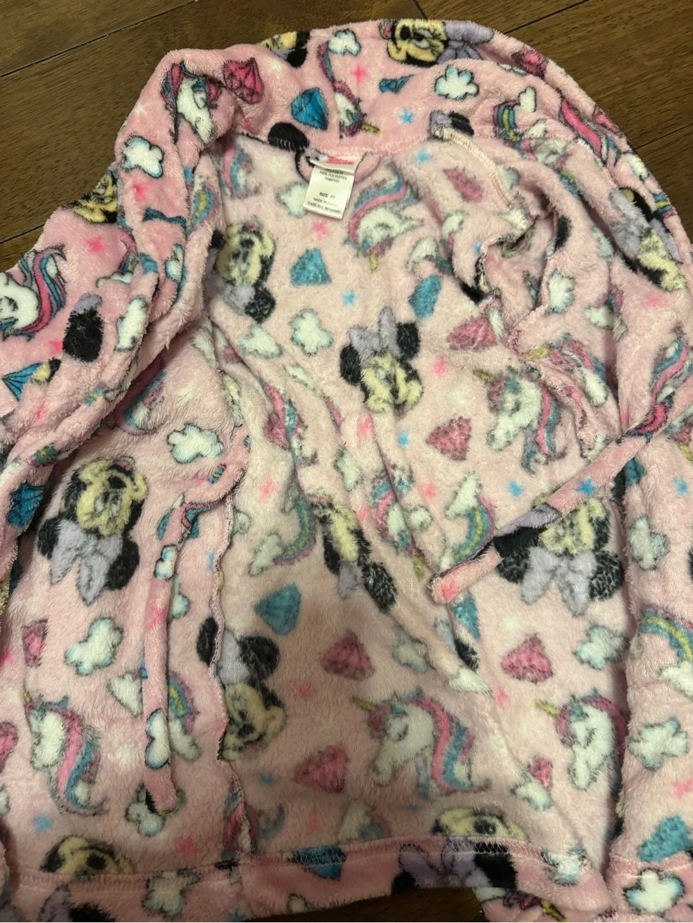 Toddler girl Pink Unicorn Plush Robe with Rainbow Accents